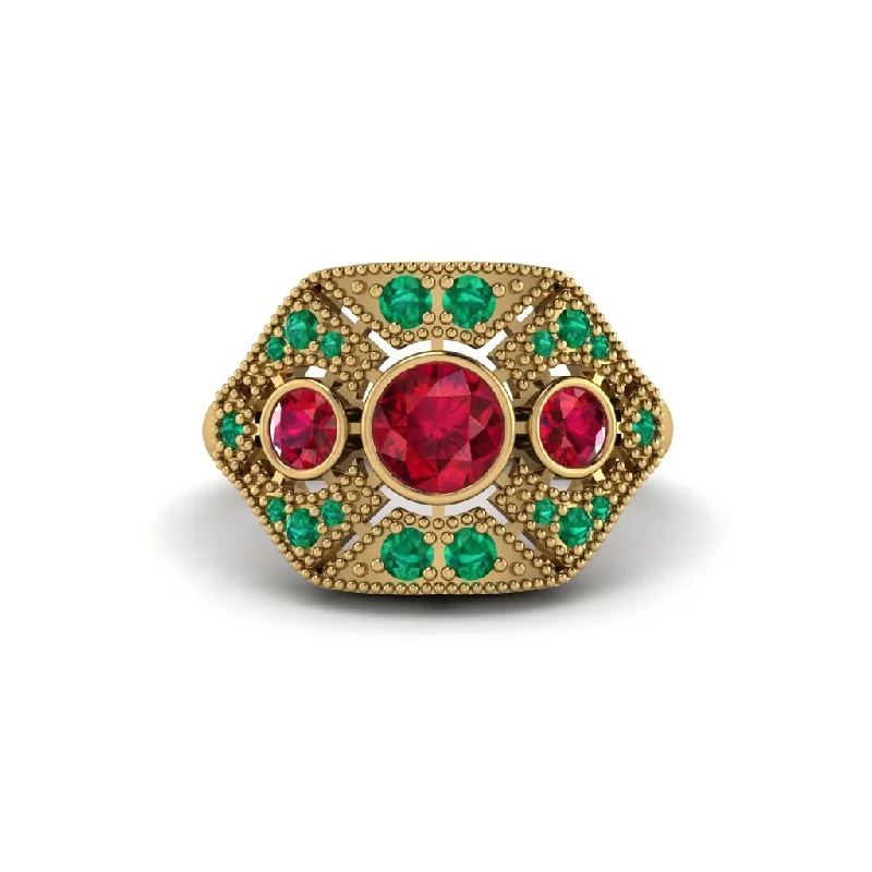 Custom Gold Rings For Special Occasions-Ruby Art Deco Geometric Engagement Ring - Haven No. 25