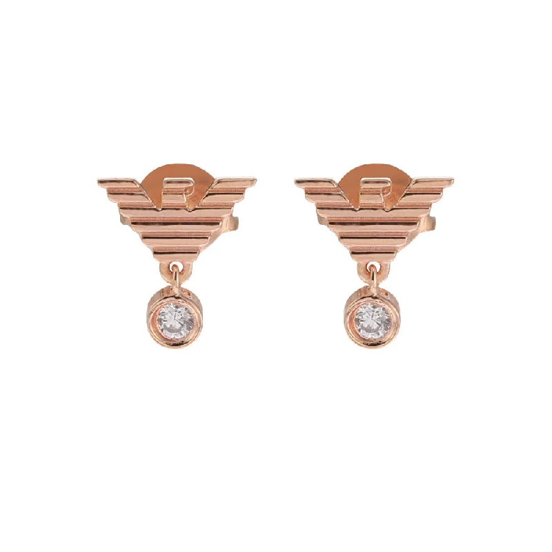 Stunning Earrings For Formal Gatherings-Emporio Armani Rose Gold-Plated Sterling Silver CZ Key Basics Stud Earrings