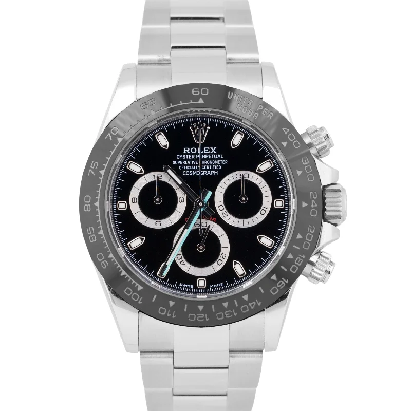 Trendy Mesh Band Watches For Sleek Style-NEW Rolex Daytona Cosmograph PAPERS Stainless Black Ceramic 40mm 116500 LN BOX