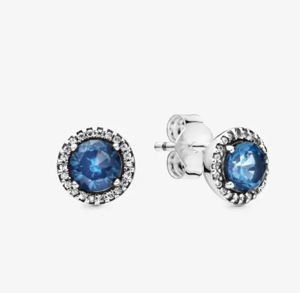 Beaded Dangle Earrings For Casual Days-Pandora Blue Round Sparkle Stud Earrings