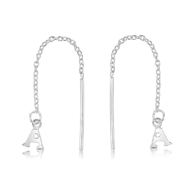 Exclusive Earrings For High-End Fashion-Sterling Silver Initial A Threader Drop Earrings