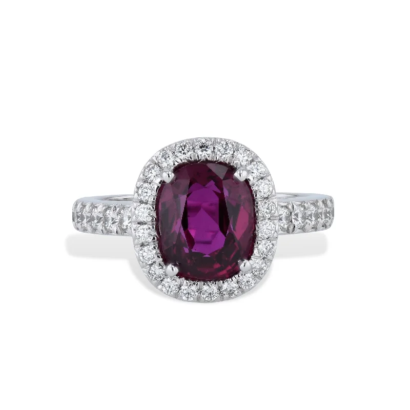 Unique Cocktail Rings For Glamorous Nights-Oval Ruby Pave Diamond White Gold Ring