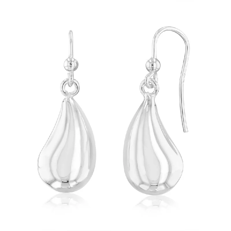 Custom Stud Earrings For Unique Designs-Sterling Silver Polished Tear Drop Hook Earrings