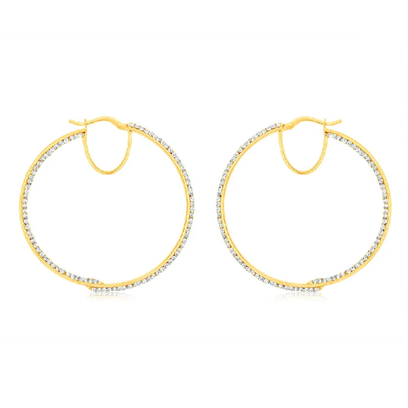 Designer Drop Earrings For High-Fashion Looks-9ct Yellow Gold Silverfilled Crystals On Hoop Earrings