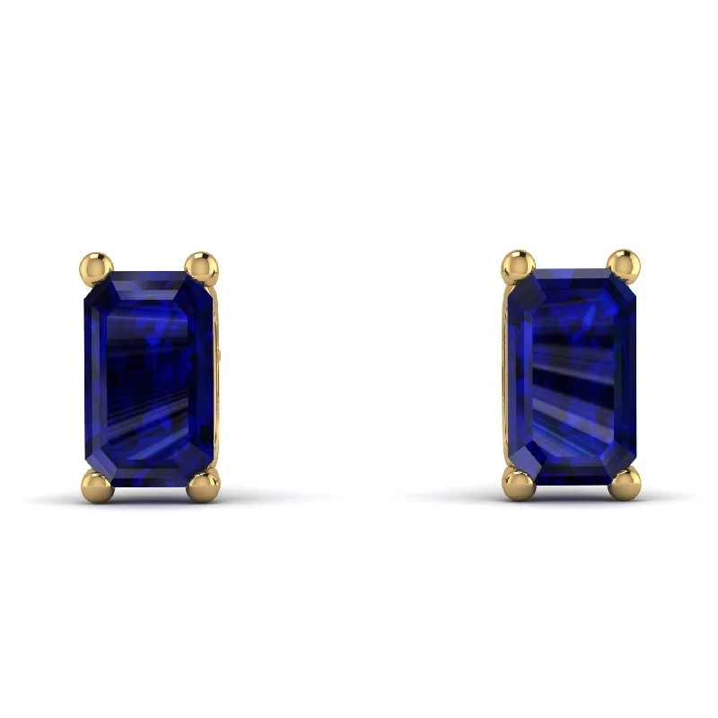 Simple Drop Earrings For Subtle Glam-Hidden Diamonds Emerald Cut Sapphire Earrings - Angel No. 28