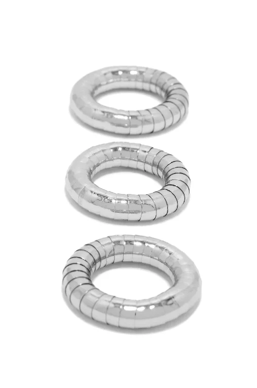 Custom Wedding Bands For Personalized Vows-Kimani Three Piece Ring Set - Silver