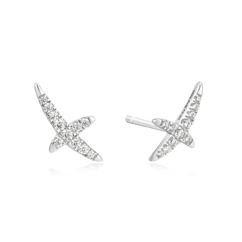 Classic Silver Earrings For Everyday Wear-Silver Kiss Pave Stud Earrings