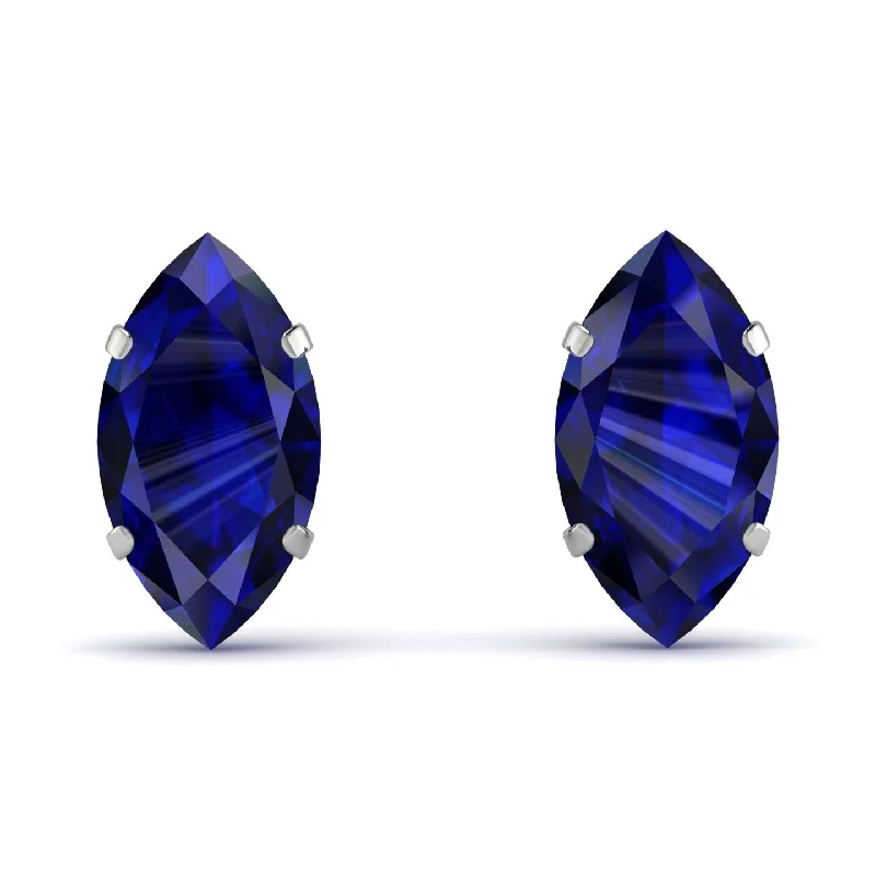 Stylish Earrings For Office Wear-Hidden Halo Marquise Sapphire Earrings - Journey No. 75