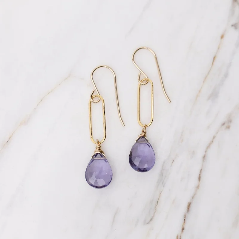 Handmade Crystal Earrings For Unique Glam-Purple Quartz on Paperclip Earrings