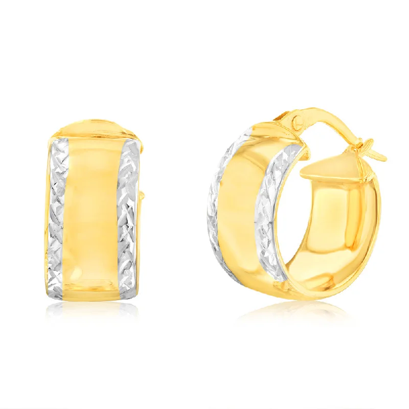 Luxury Pearl Earrings For Brides-9ct Yellow Gold Polished Broad 10mm Hoop Earrings