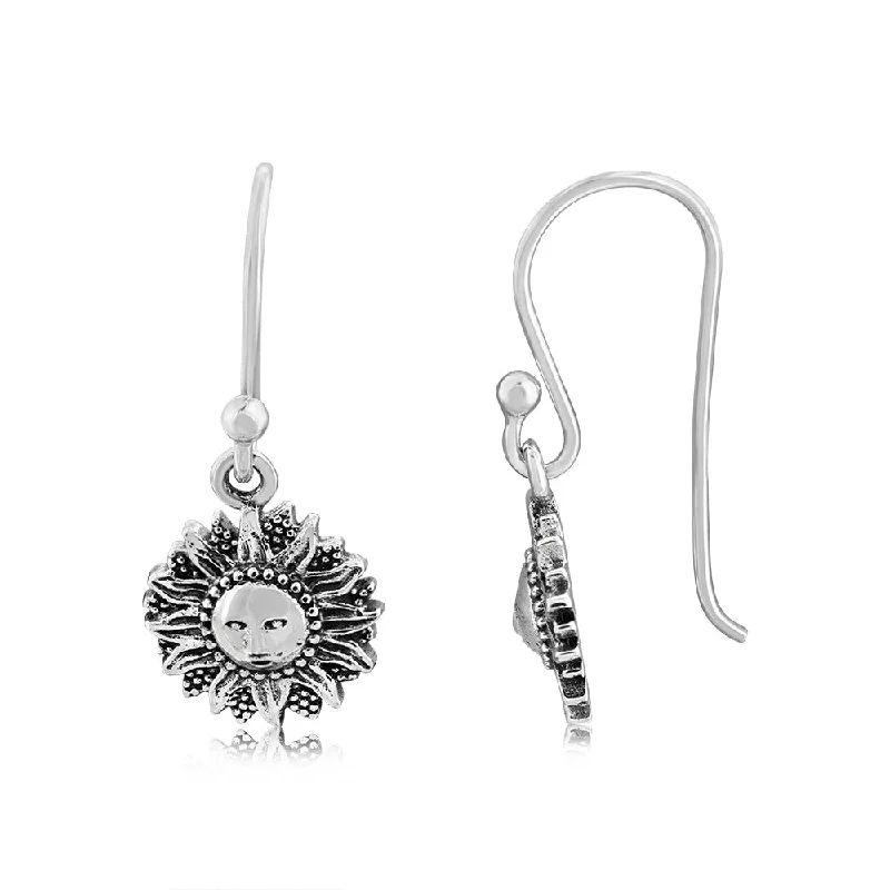 Stylish Drop Earrings For Elegant Fashion-Stering Silver Sun Oxidised Drop Earrings