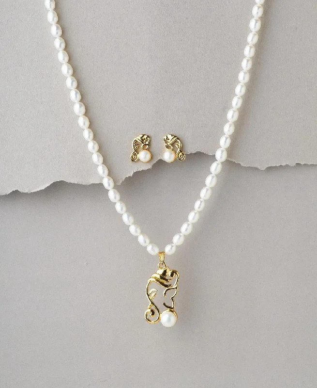 Ganesh Pendant Real Pearl Necklace Set