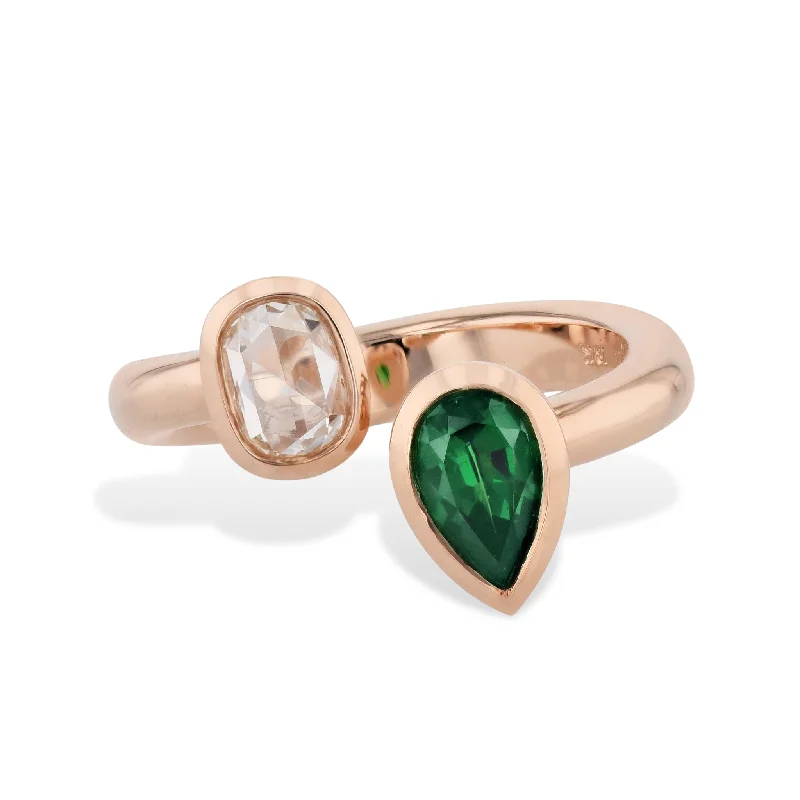 Luxury Custom Rings For Personalized Jewelry-Tsavorite and Diamond Moi et Toi Ring