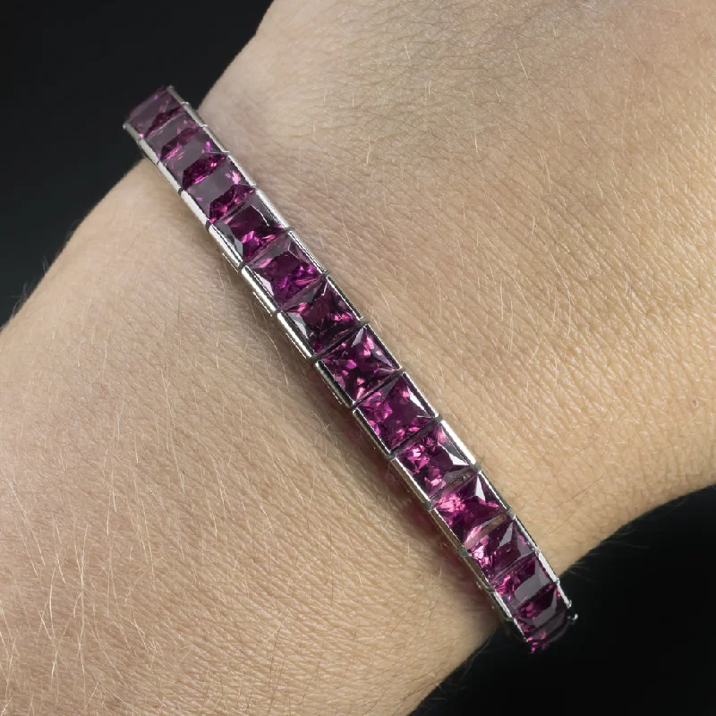 Sparkling Diamond Tennis Bracelets For Luxury Glam-25 CARAT PINK TOURMALINE DIAMOND TENNIS BRACELET PLATINUM FRENCH CUT NATURAL