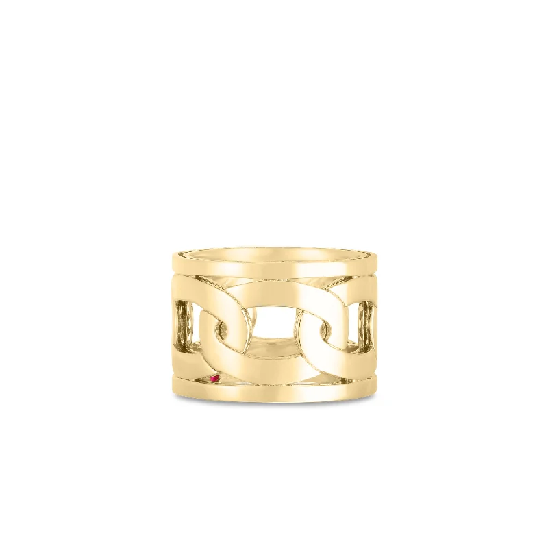 Simple Gold Rings For Everyday Wear-18kt Yellow Gold Navarra Wide Ring