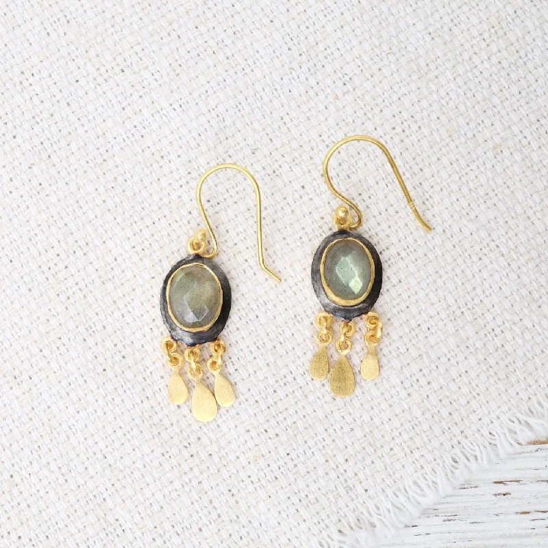 Fashionable Gold Earrings For Trendy Fashion-Two Tone Labradorite Tier Earrings