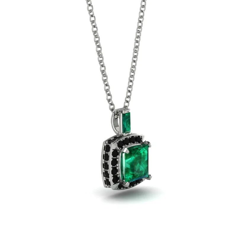 Hidden Halo Princess Cut Emerald Necklace - Georgia No. 36