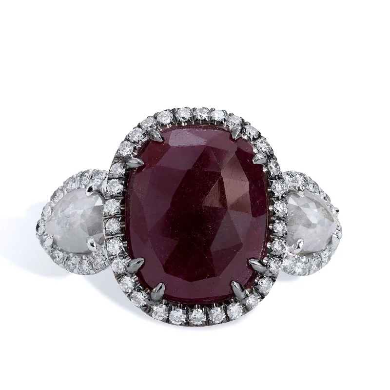 Unique Gemstone Rings For Colorful Fashion-18.00 Carat Rose Cut Ruby And Diamond Slice Cocktail Ring