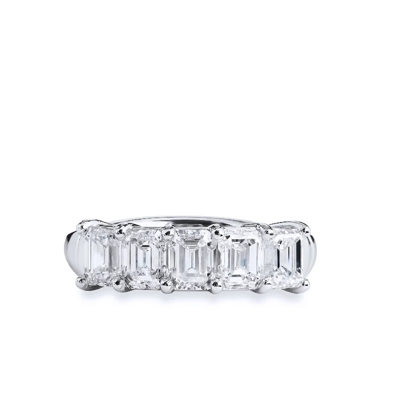 Sparkling Gemstone Rings For Fashion-Forward Looks-5 Prong Emerald Cut Diamond Platinum Band Ring