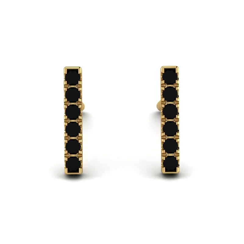 Custom Earrings For Special Gifts-Geometrical Gold Bar Black Diamond Earrings - Bonnie No. 7