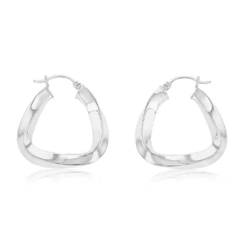 Bold Resin Earrings For Statement Fashion-Sterling Silver Twisted Polished Triangle Hoop Earrings