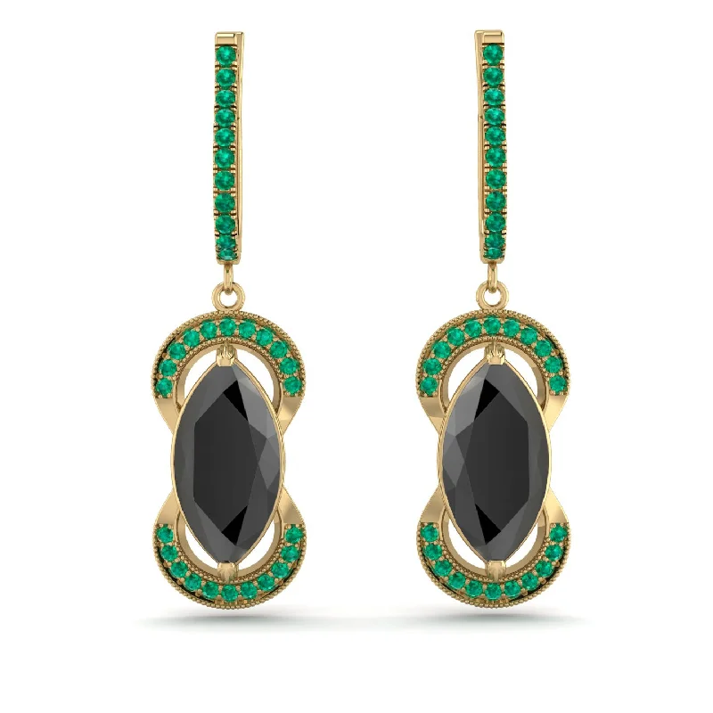 Elegant Pearl Earrings For Luxury Weddings-Marquise Vintage Black Diamond Earrings - Marley No. 22