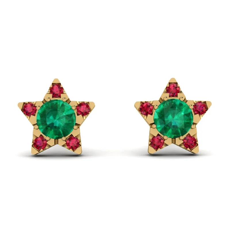 Chunky Earrings For Bold Fashion Statements-Star Halo Emerald Earrings - Zelda No. 49