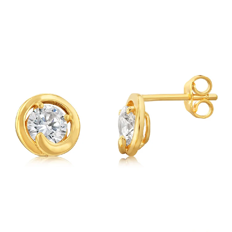 Chic Silver Earrings For Timeless Appeal-9ct Yellow Gold Silverfilled Cubic Zirconia Round Stud Earrings