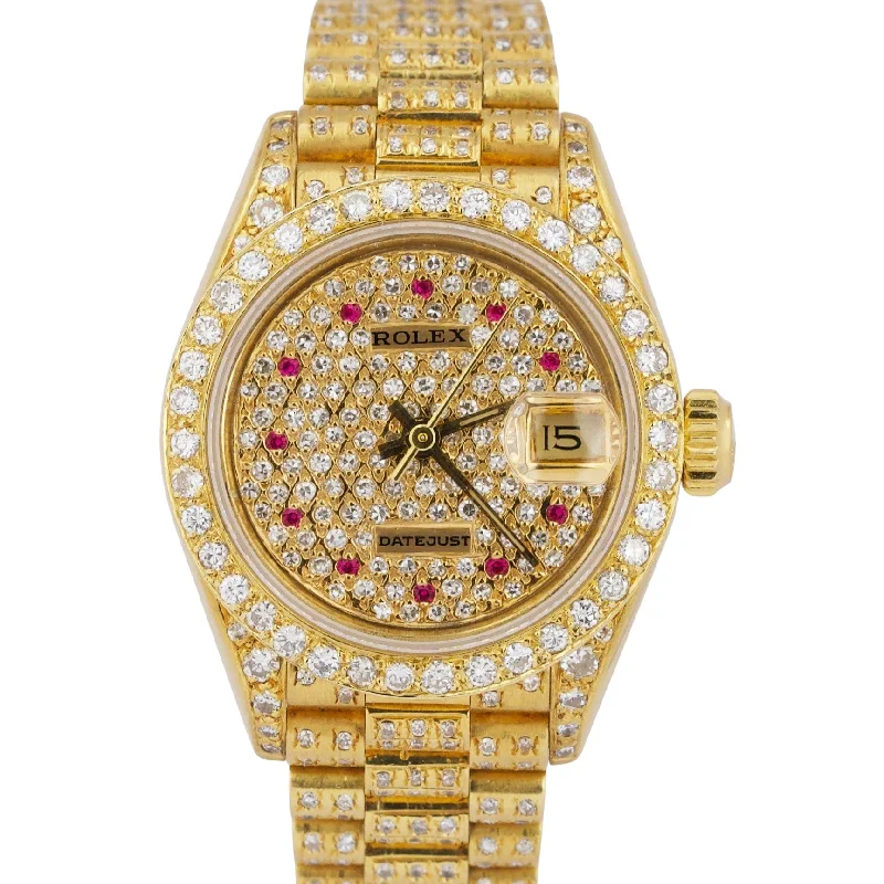 Classic Men’s Watches For Timeless Fashion-Ladies Rolex DateJust President 26mm PAVE RUBY DIAMOND 18K Yellow Gold 69178