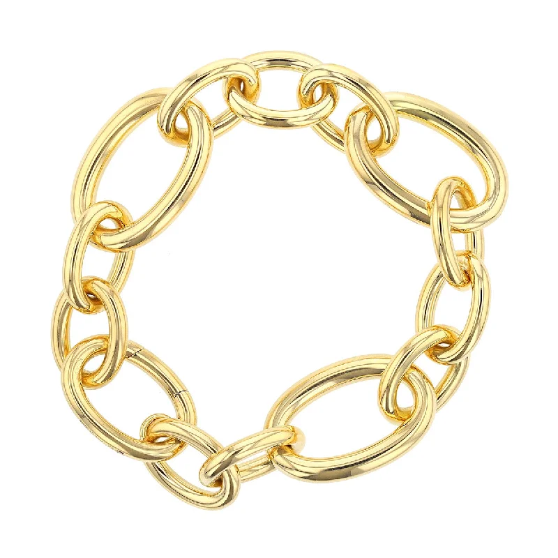 Classic Bracelet Sets For Stylish Layered Looks-18k Yellow Gold Oval and Round Designer Gold Link Bracelet