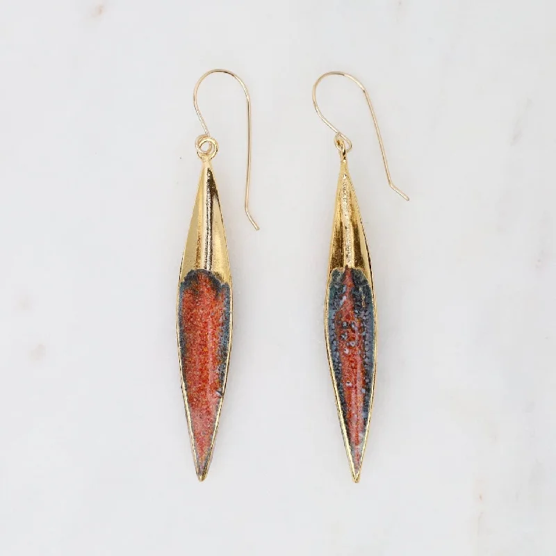 Statement Earrings For Fashion Forward Looks-Large Architectural Pod Earrings in Rusty Orange