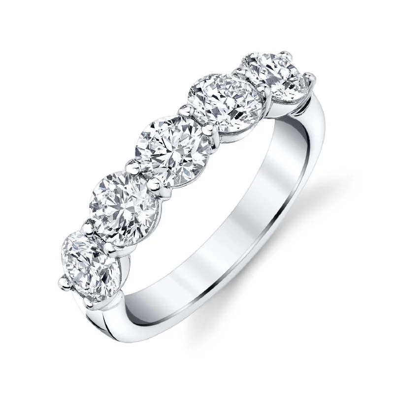 Personalized Engagement Bands For Custom Proposals-Round Diamond 5 Stone Platinum Band