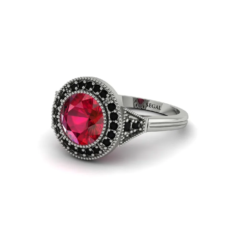 Sparkling Engagement Rings For Bridal Style-Round Cut Ruby Milgrain Halo Engagement Ring - Maggie No. 42