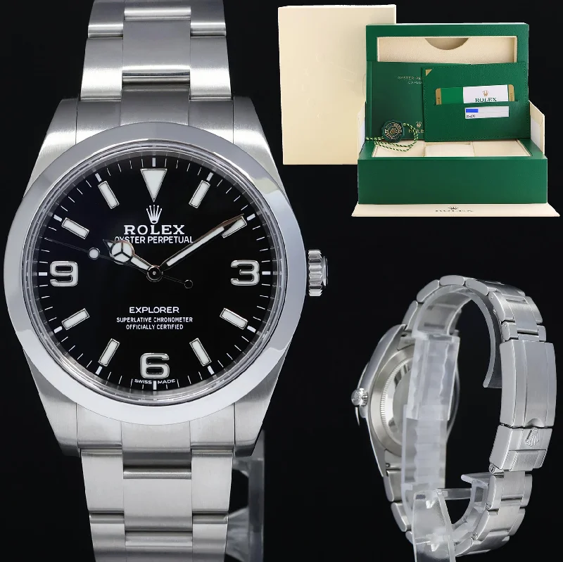 Timeless Vintage Watches For Collectors-2020 NEW PAPERS Rolex 214270 Explorer Black BLUE LUME 3-6-9 Steel 39mm Watch