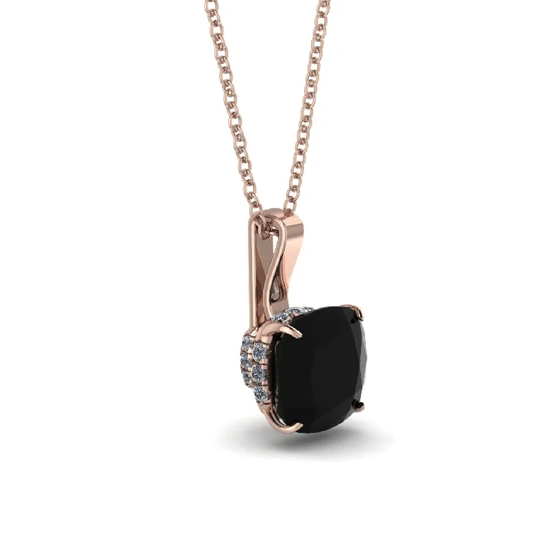 Hidden Halo Cushion Black Diamond Necklace - Alivia No. 8