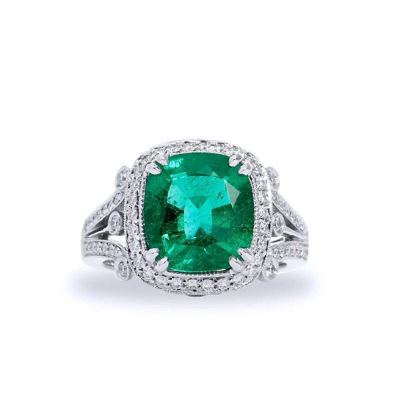 Sparkling Wedding Rings For Elegant Bridal Looks-4.09 Carat Zambian Emerald And Diamond Ring