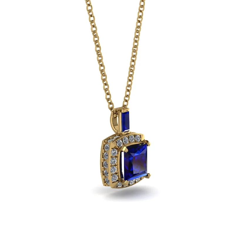 Hidden Halo Princess Cut Sapphire Necklace - Georgia No. 13