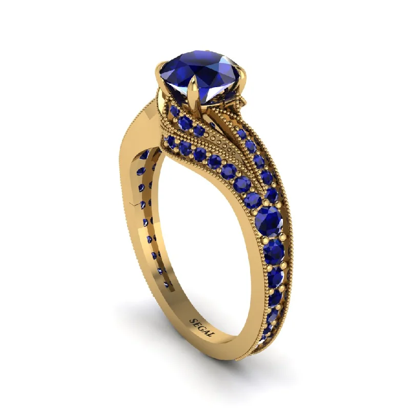 Beautiful Wedding Bands For Bridal Looks-Sapphire 14K Gold Pave Engagement Ring - Magnolia No. 73