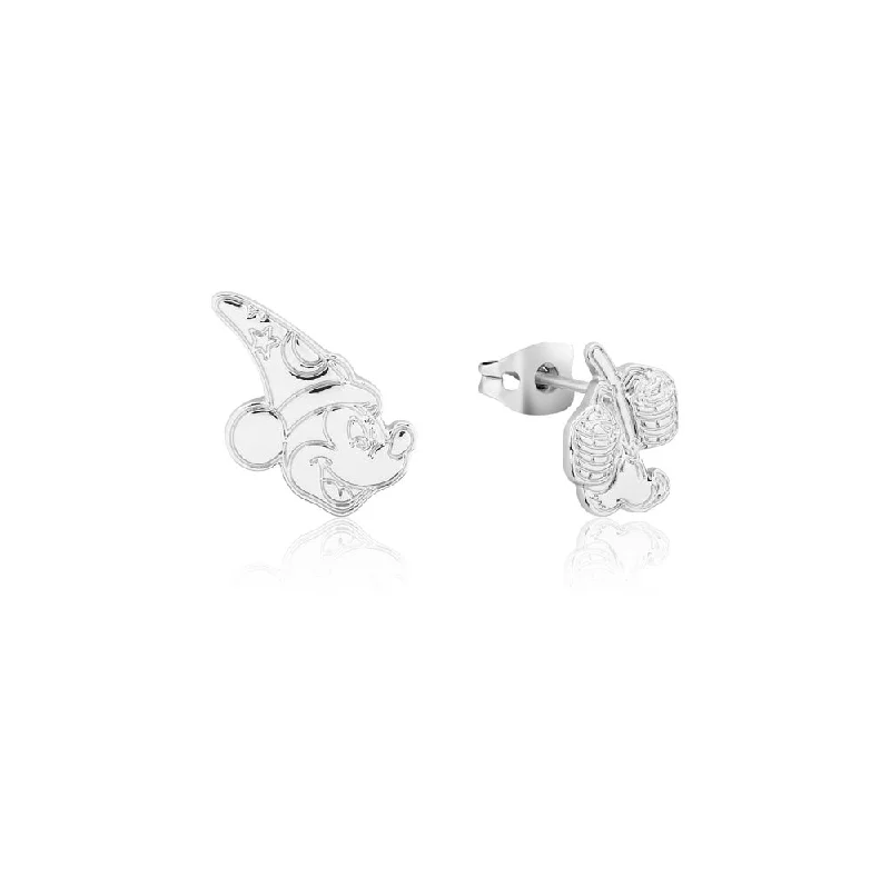 Lightweight Gold Earrings For Comfortable Wear-Disney Fantasia White Gold Plated Sorcerer's Mickey Mix Match 15mm Stud Earrings