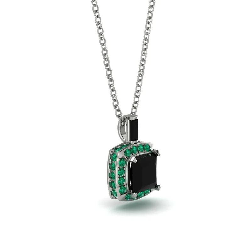 Hidden Halo Princess Cut Black Diamond Necklace - Georgia No. 24