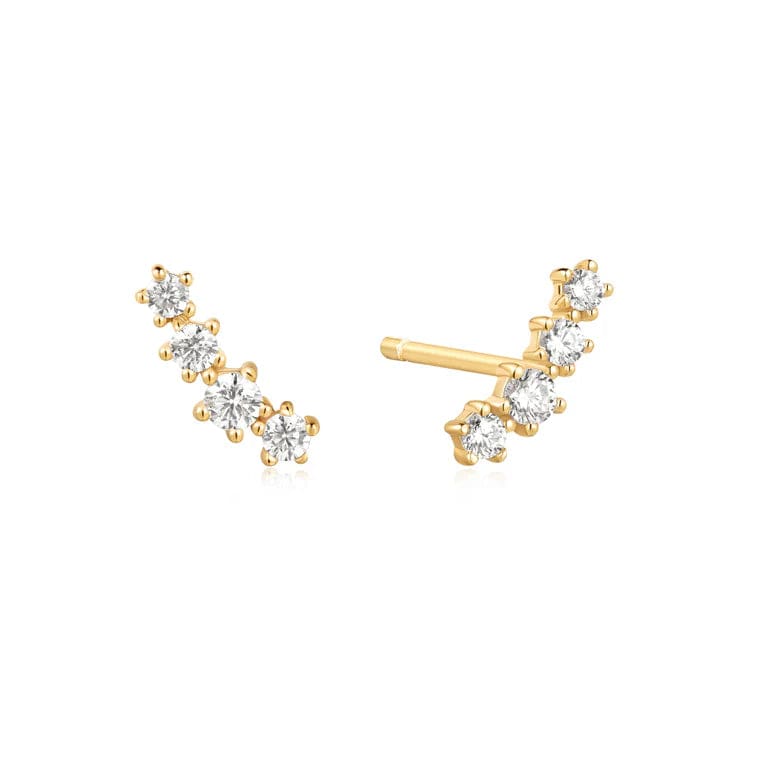 Unique Hoop Earrings For Creative Style-Gold Sparkle Climber Stud Earrings