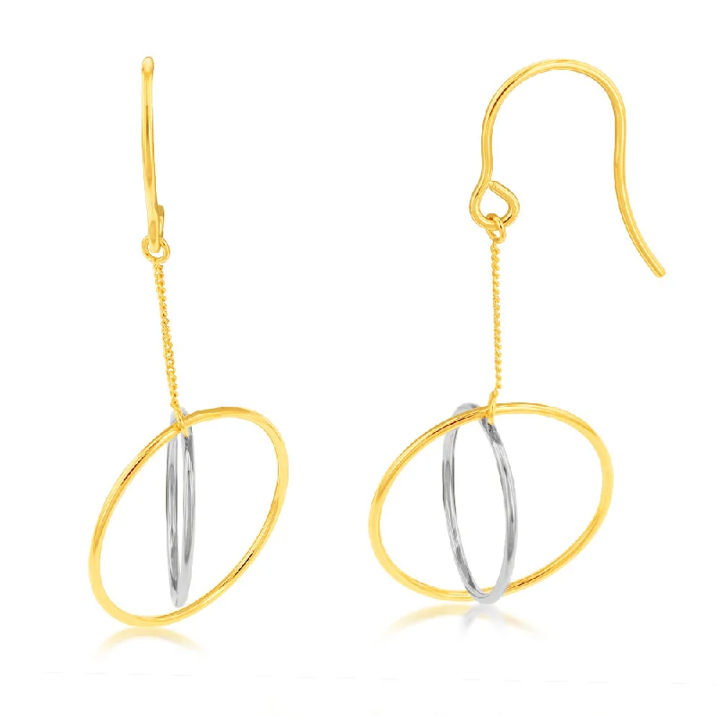 Cute Earrings For Teen Girls-9ct Yellow And White Abstract Circle Drop Earrings