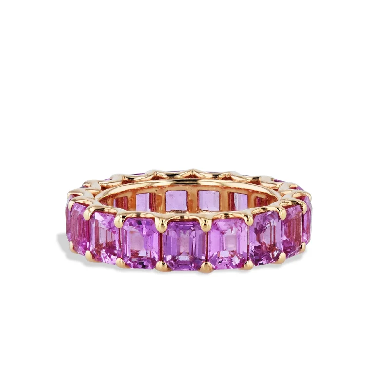 Classic Rose Gold Rings For Timeless Appeal-Pink Sapphire 18K Rose Gold Eternity Band Ring