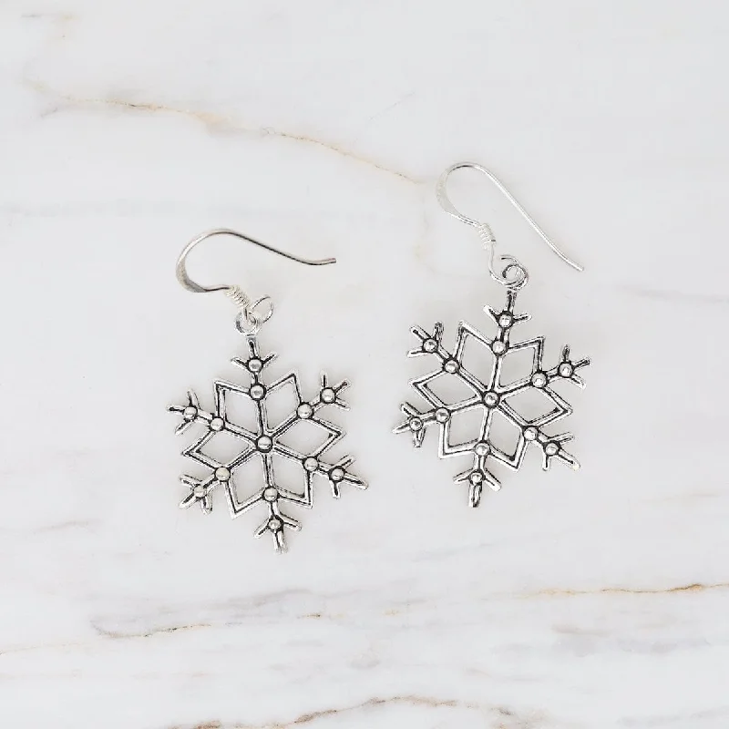 Personalized Earrings For Custom Jewelry-Sterling Silver Large Snowflake Drop Earrings