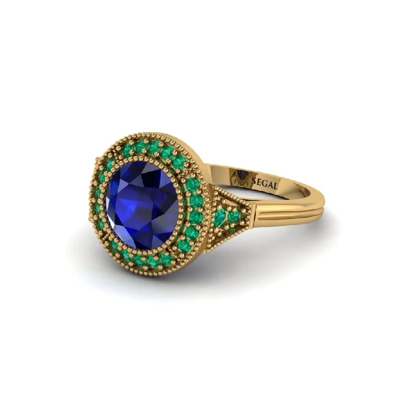 Timeless Gemstone Rings For Elegant Style-Round Cut Sapphire Milgrain Halo Engagement Ring - Maggie No. 28