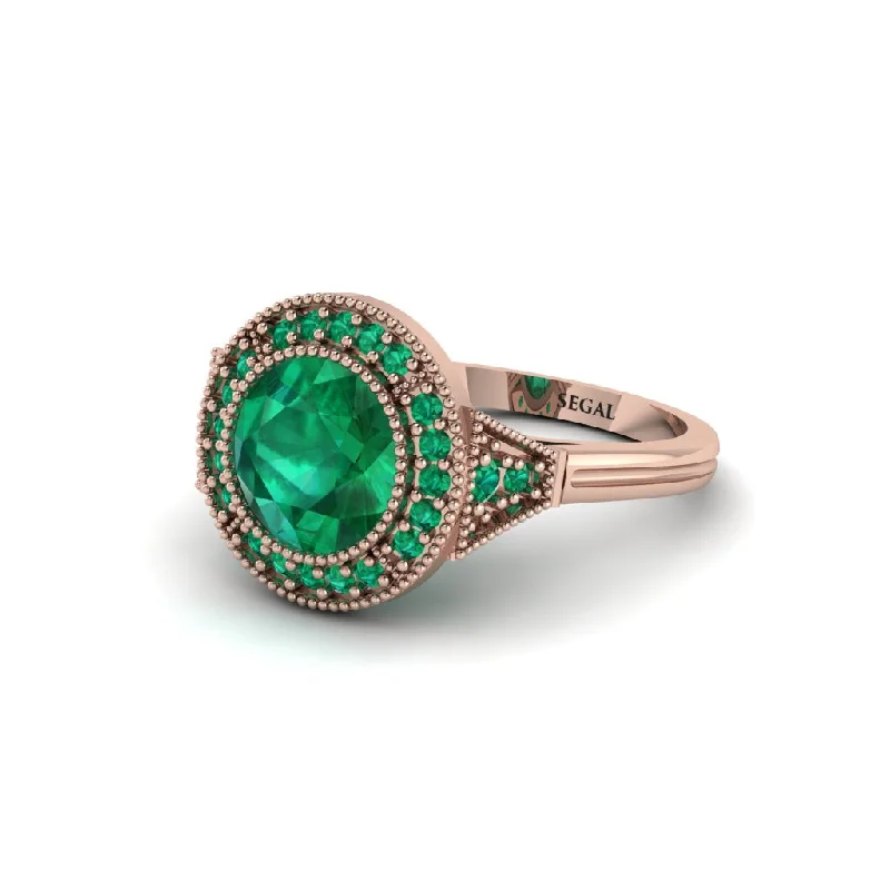 Elegant Engagement Rings For Meaningful Proposals-Round Cut Emerald Milgrain Halo Engagement Ring - Maggie No. 20