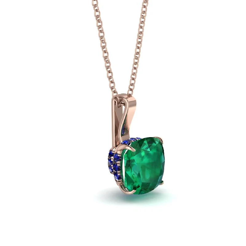 Hidden Halo Cushion Emerald Necklace - Alivia No. 65