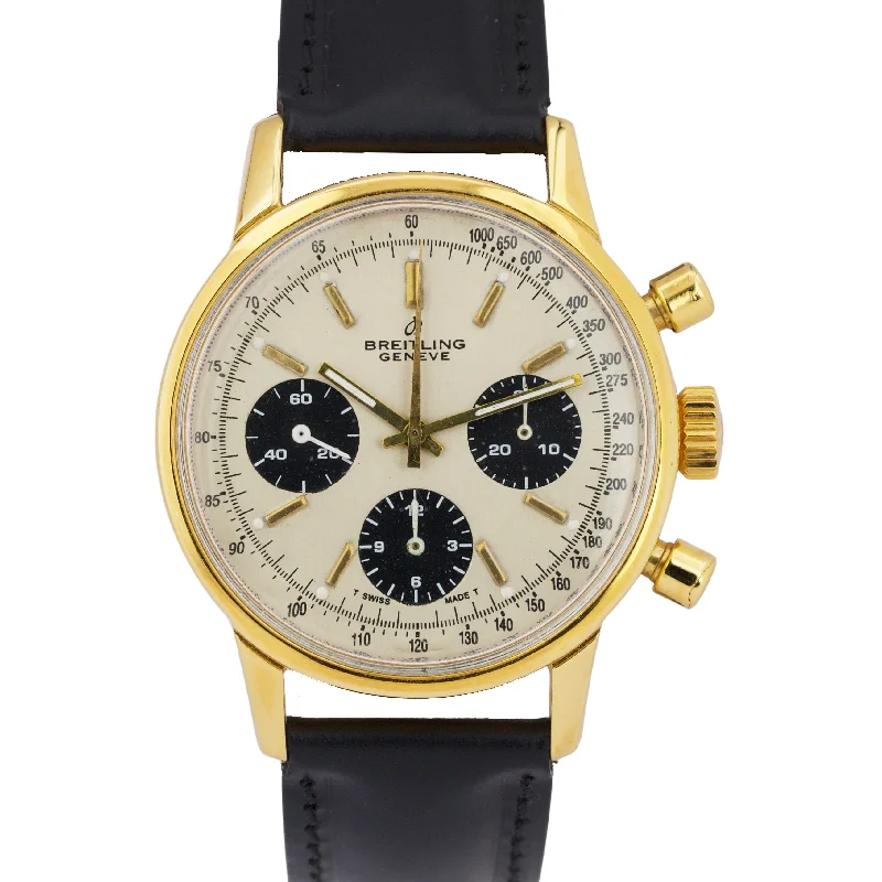 Luxury Watch Sets For Special Occasions-VINTAGE Breitling Top Time 815 SILVER 18K Yellow Gold Leather Chronograph 38mm