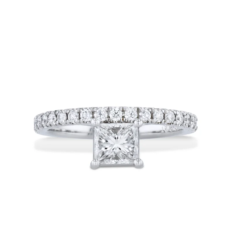 Luxury Wedding Bands For Timeless Elegance-Diamond with Pave Band Platinum Engagement Ring