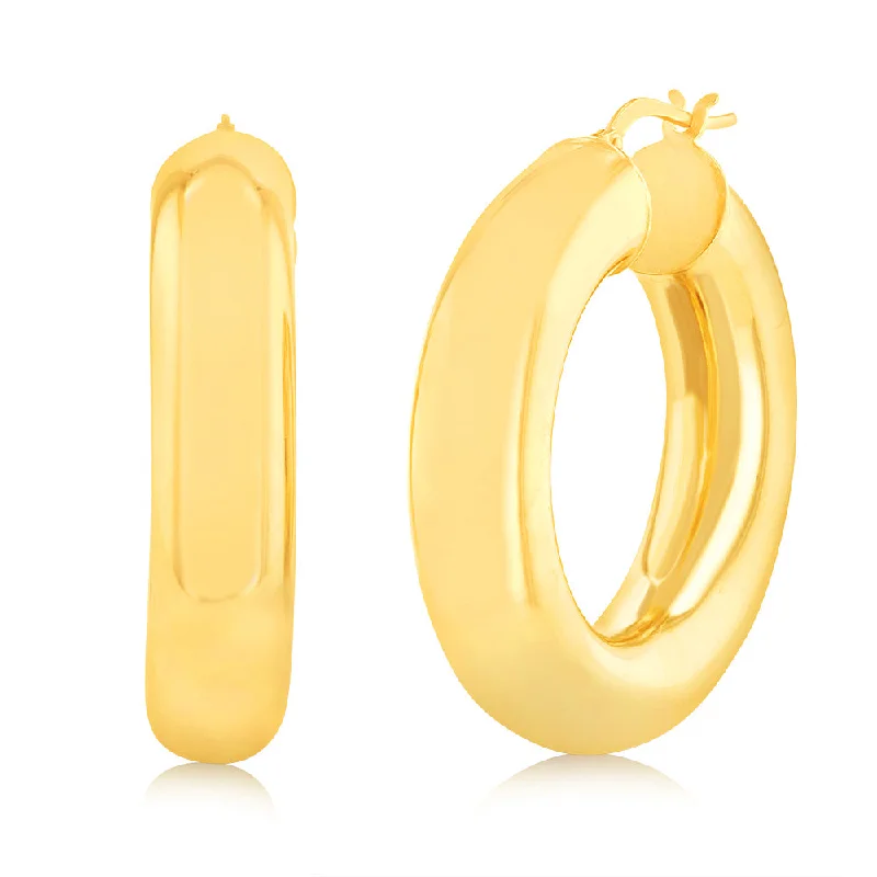 Colorful Earrings For Everyday Style-Sterling Silver Gold Plated Polished Tube 20mm Hoop Earrings